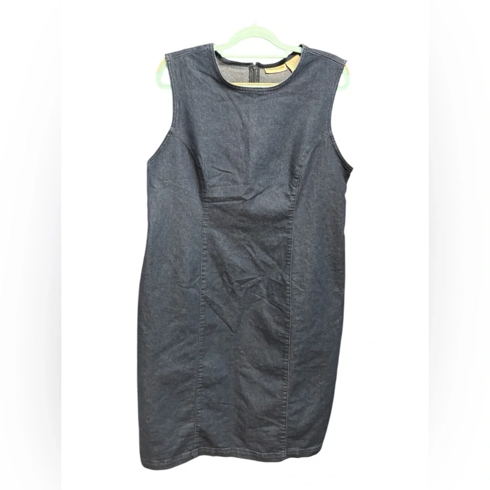 Vintage 90s Stretch Dark Blue Denim Sleeveless Midi Dress | Size 18 - Picture 1 of 7